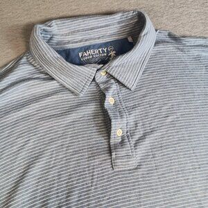 Faherty Men’s XXL Cloud Cotton Striped Blue Short Sleeve Pima Cotton Polo